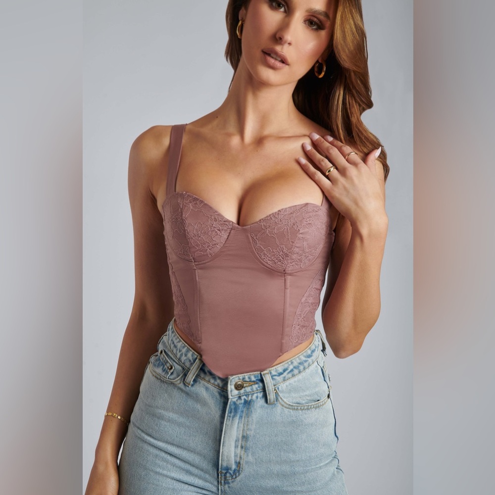 Havva Satin Lace Corset - Nutmeg MESHKI